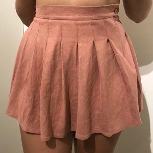 Pink Suede Pleated Skirt